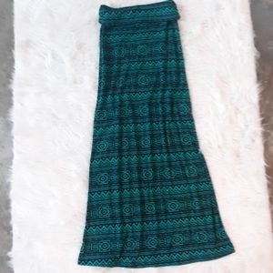 Green Maxi Dress Strapless Tube Black Print Long